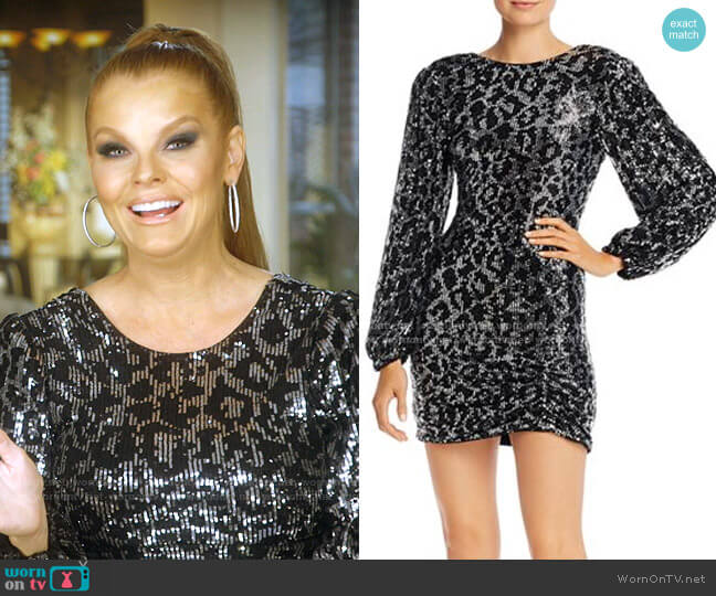 Saylor Sequined Leopard Long Sleeve Mini Dress worn by Brandi Redmond on The Real Housewives of Dallas