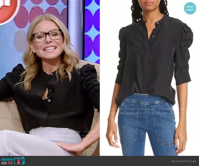 Frame Shirred Sleeve Silk Blouse worn by Kelly Ripa on Live with Kelly and Mark