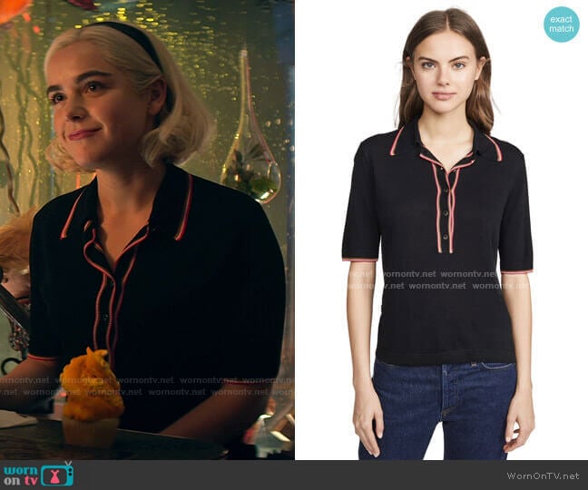 Scotch & Soda/Maison Scotch Short Sleeve Polo Sweater worn by Sabrina Spellman (Kiernan Shipka) on Chilling Adventures of Sabrina
