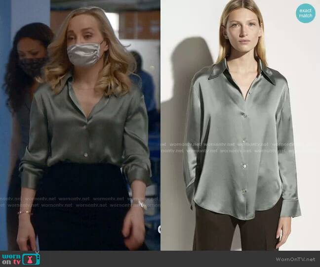 Vince Silk Shaped Collar Blouse worn by Marissa Morgan (Geneva Carr) on Bull