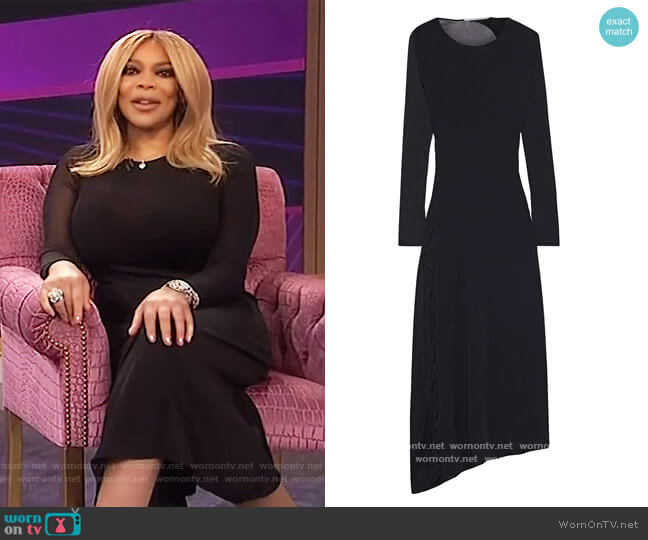 Stella McCartney Asymmetric burnout-effect stretch-knit midi dress worn by Wendy Williams on The Wendy Williams Show