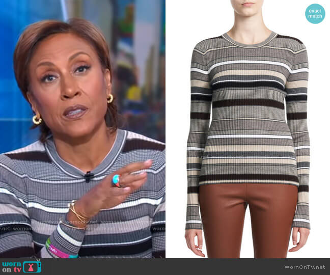Theory Stripe Crewneck Sweater worn by Robin Roberts on Good Morning America