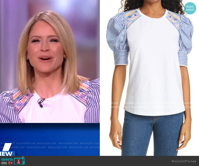 Tanya Taylor Maddie Puff Sleeve Top worn by Sunny Hostin on The View