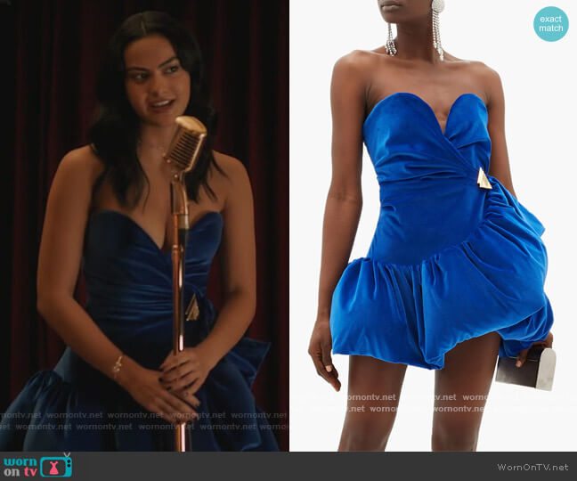 The Attico Ruffled velvet mini dress worn by Veronica Lodge (Camila Mendes) on Riverdale
