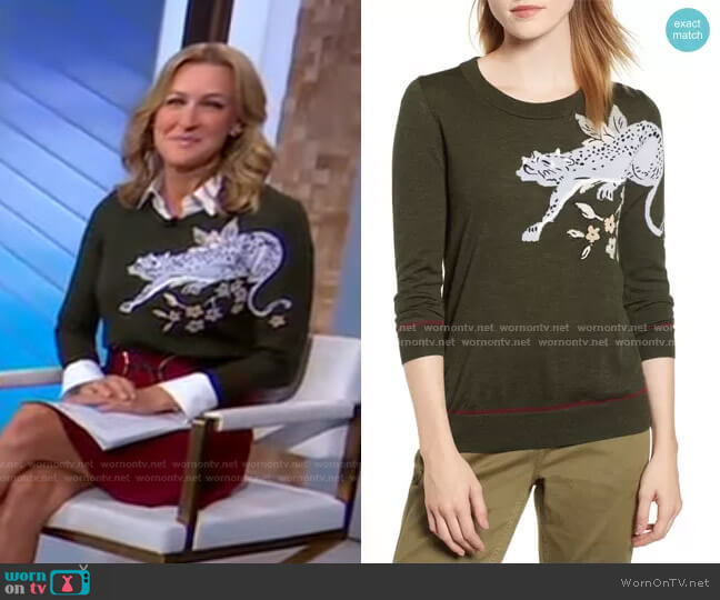 J. Crew Tippi Intarsia Cheetah Sweater worn by Lara Spencer on Good Morning America