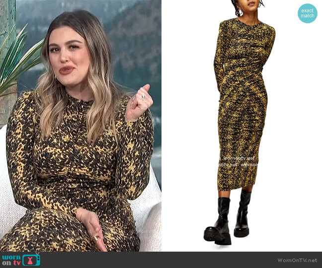 Topshop Animal Print Ruched Long Sleeve Jersey Midi Dress worn by Carissa Loethen Culiner on E! News