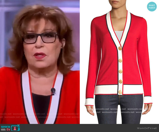 Tory Burch Simone Contrast Trim Cardigan worn by Joy Behar on The View