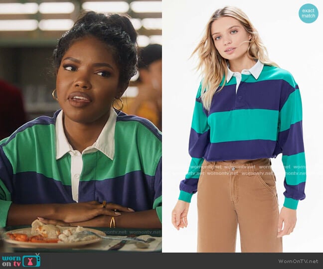 Urban Outfitters Jefferson Cropped Rugby Shirt worn by Jillian (Ryan Destiny) on Grown-ish