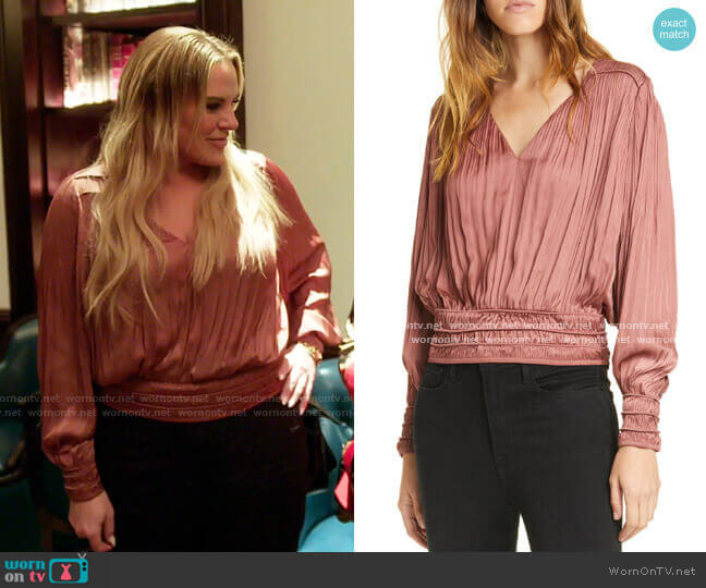 Frame V-Neck Pleated Top worn by Heather Gay on The Real Housewives of Salt Lake City