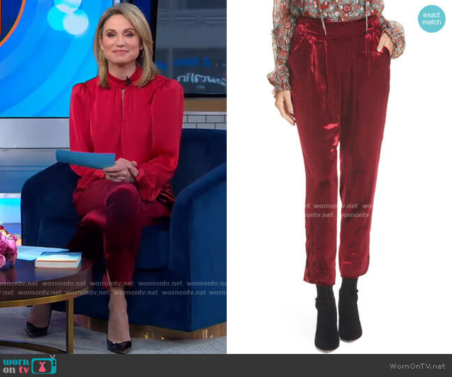 Ramy Brook Velvet Pants worn by Amy Robach on Good Morning America
