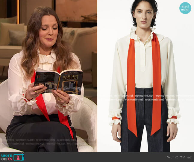 Victoria Beckham Frill Collar Shirt worn by Drew Barrymore on The Drew Barrymore Show