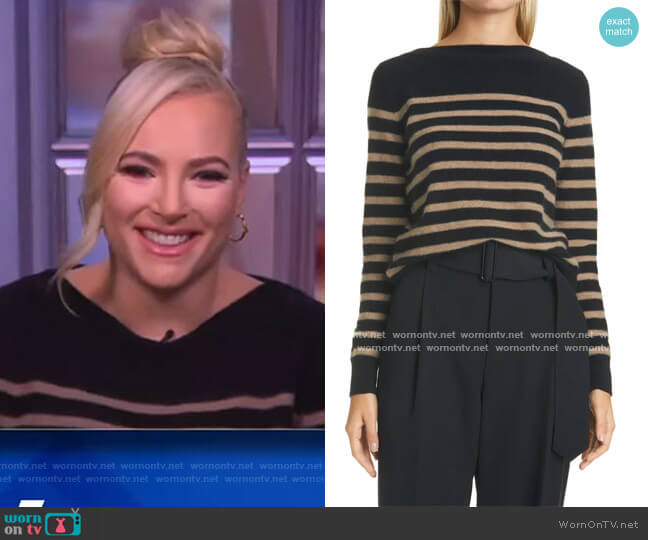 Vince Breton Boat Neck Stripe Cashmere Sweater worn by Meghan McCain on The View