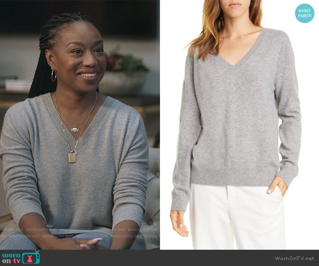 Vince Weekend V-Neck Cashmere Sweater worn by Michelle (Maya Lynne Robinson) on The Unicorn
