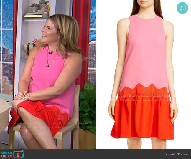 Lela Rose Wave Contrast Hem Wool Blend Dress worn by Jenna Bush Hager on Today