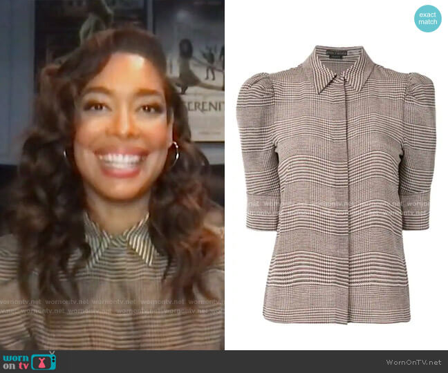 Alice + Olivia Will Prince Of Wales Check Puff-Sleeve Silk-Blend Blouse