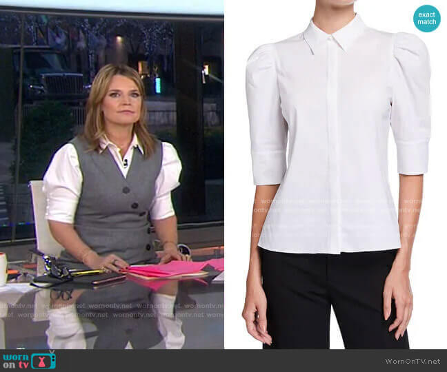 Alice + Olivia Willa Scrunched Puff Sleeve Top worn by Savannah Guthrie on Today