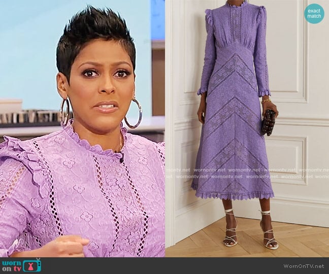 Zimmermann Brighton Paneled Cotton-blend Lace Midi Dress worn by Tamron Hall on Tamron Hall Show