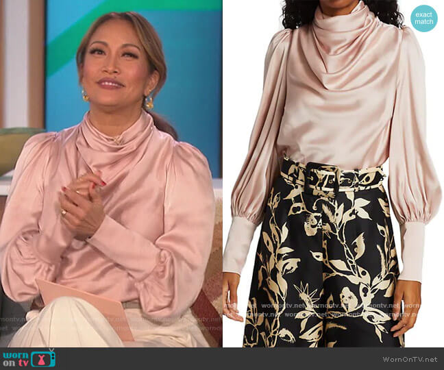 Zimmermann Silk Blend Cowlneck Blouse worn by Carrie Inaba on The Talk