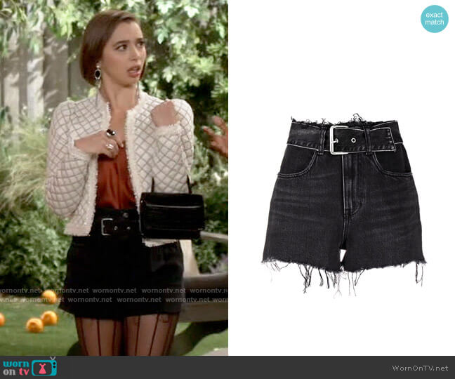 Alexander Wang Belted denim shorts worn by Celia (Emma Caymares) on Call Your Mother