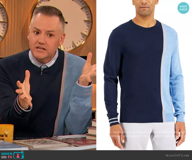 Alfani Striped Textured Crewneck Sweater worn by Ross Mathews on The Drew Barrymore Show