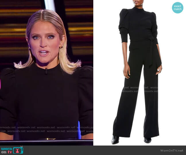 Alice + Olivia Alexis Puff-Sleeve Mockneck Jumpsuit worn by Sara Haines on The Chase