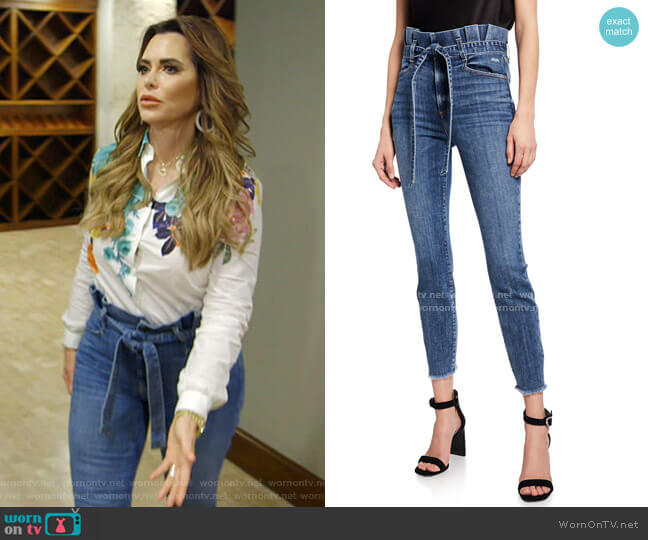 Alice + Olivia Good Paperbag Waist Skinny Jeans worn by D’Andra Simmons on The Real Housewives of Dallas