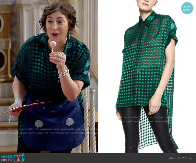 Alice + Olivia Edyth Sheer Gingham Blouse worn by Kat Silver (Mayim Bialik) on Call Me Kat
