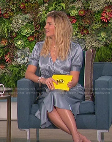Amanda’s blue v-neck satin dress on The Talk
