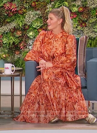 Amanda’s orange floral print maxi dress on The Talk