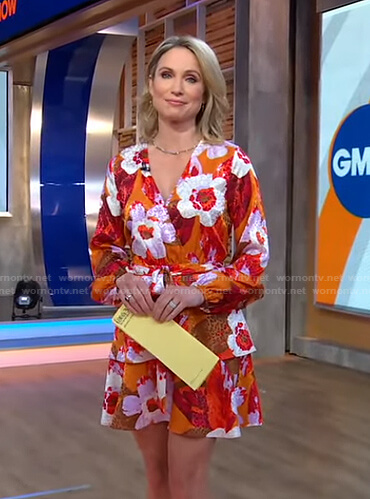 Amy’s orange floral wrap dress on Good Morning America
