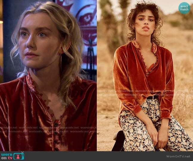 Anthropologie Kristianne Velvet Blouse worn by Claire Brady (Isabel Durant ) on Days of our Lives