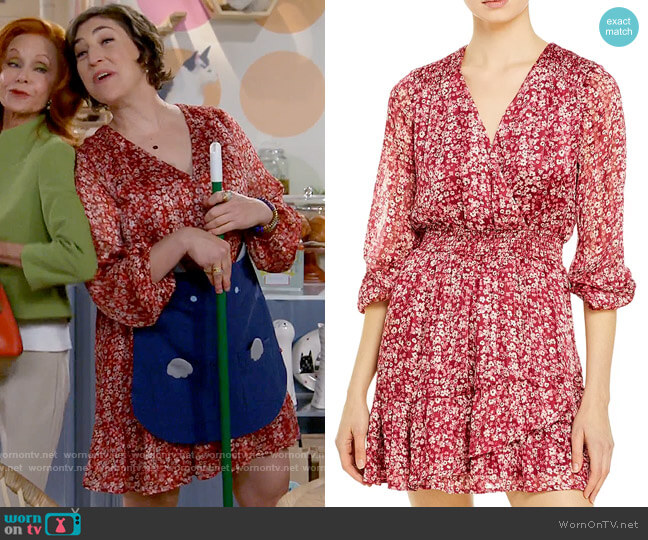 Aqua Ditsy Floral Faux Wrap Dress worn by Kat Silver (Mayim Bialik) on Call Me Kat