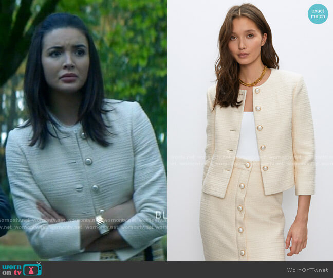 Babaton Little Tweed Jacket worn by Bess (Maddison Jaizani) on Nancy Drew