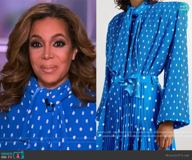 Balenciaga Dynasty pussy-bow polka-dot plissé-crepe blouse worn by Sunny Hostin on The View