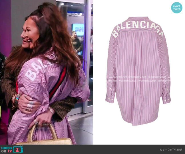 Balenciaga Striped Tie Neck Shirt worn by Lisa Barlow on The Real Housewives of Salt Lake City