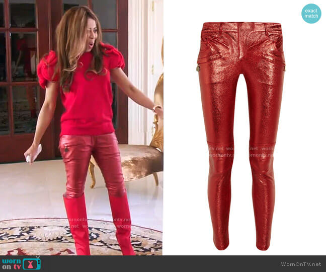 Balmain Metallic Stretch-Leather Motocross Pants worn by Mary Cosby on The Real Housewives of Salt Lake City