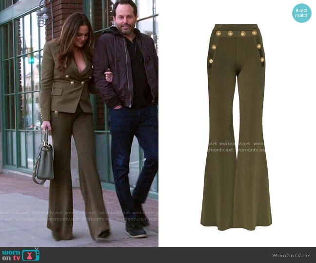 Balmain Button-Embellished Flared Trousers worn by Meredith Marks on The Real Housewives of Salt Lake City