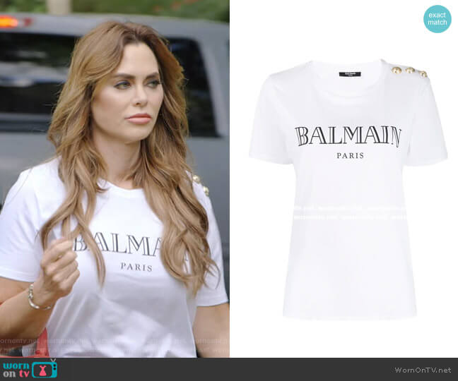 Balmain Logo Print T-shirt worn by D’Andra Simmons on The Real Housewives of Dallas