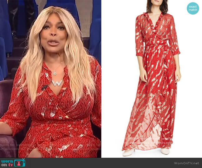 Ba&sh Hali Metallic Print Silk Blend Maxi Dress worn by Wendy Williams on The Wendy Williams Show