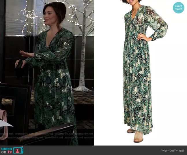Ba&sh Quartz Printed Maxi Dress worn by Elizabeth Webber (Rebecca Herbst) on General Hospital