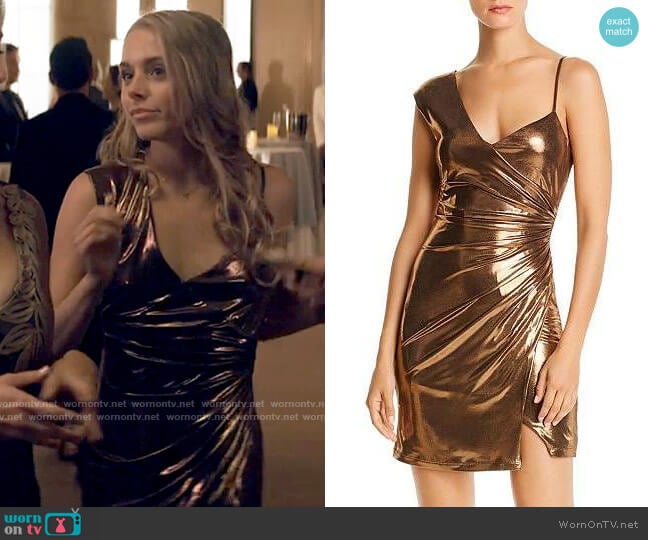 Bcbgmaxazria Bronze Lamé Cocktail Dress worn by Bette Whitlaw (Casimere Jollette) on Tiny Pretty Things