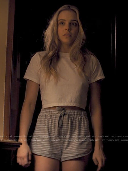 Bette’s grey striped pajama shorts on Tiny Pretty Things