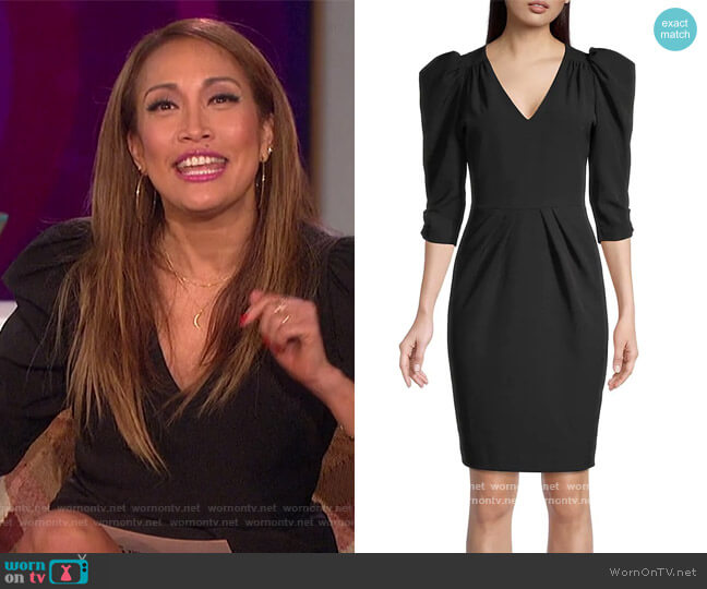 Black Halo Livia Puff-Sleeve Sheath Dress worn by Carrie Inaba on The Talk