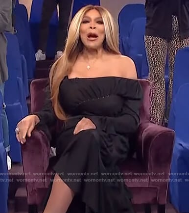 Wendy’s black asymmetric dress on The Wendy Williams Show