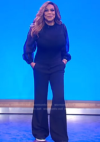 Wendy’s black sheer blouse and pants on The Wendy Williams Show