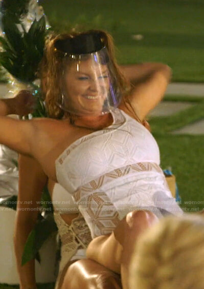 Brandi’s white one-shoulder swimsuit on The Real Housewives of Dallas
