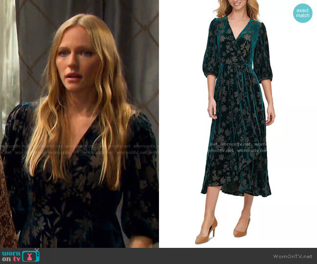 Calvin Klein Velvet Surplice Maxi Dress worn by Abigail Deveraux (Marci Miller) on Days of our Lives