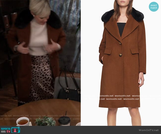 Calvin Klein Single-Breasted Faux-Fur Collar Coat worn by Ava Jerome (Maura West) on General Hospital