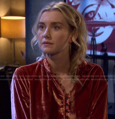 Claire’s orange velvet blouse on Days of our Lives