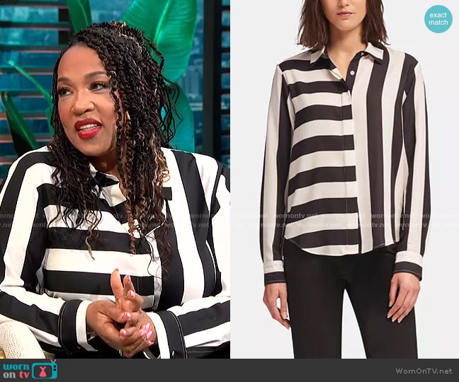 DKNY Mixed-Stripe Blouse worn by Kym Whitley on E! News